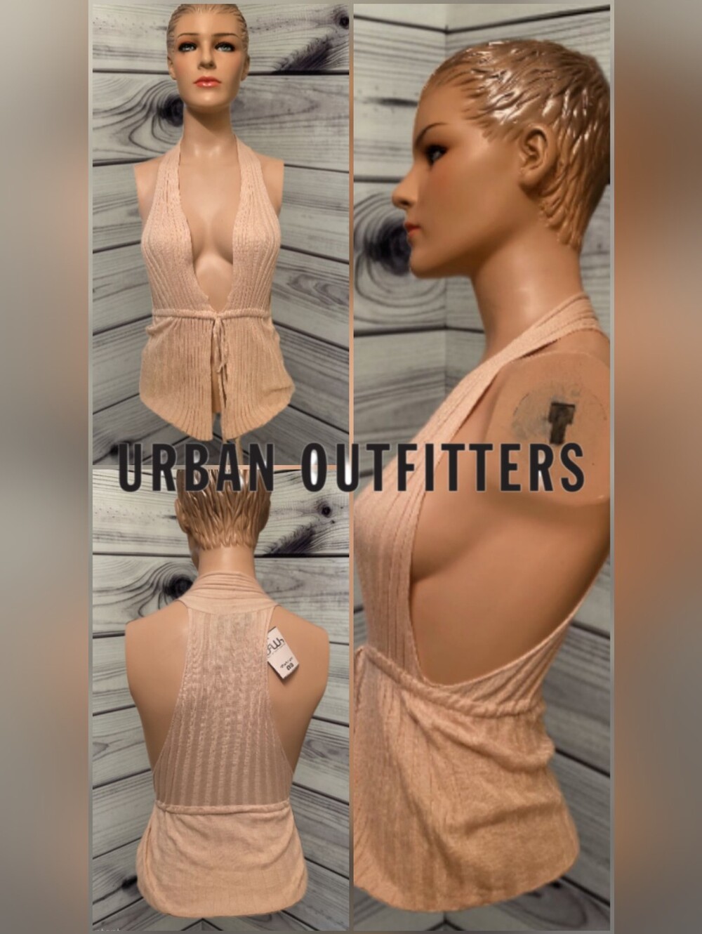 Urban Outfitters Blush Ribbed Knit Halter Tie-Waist Halter Camisole